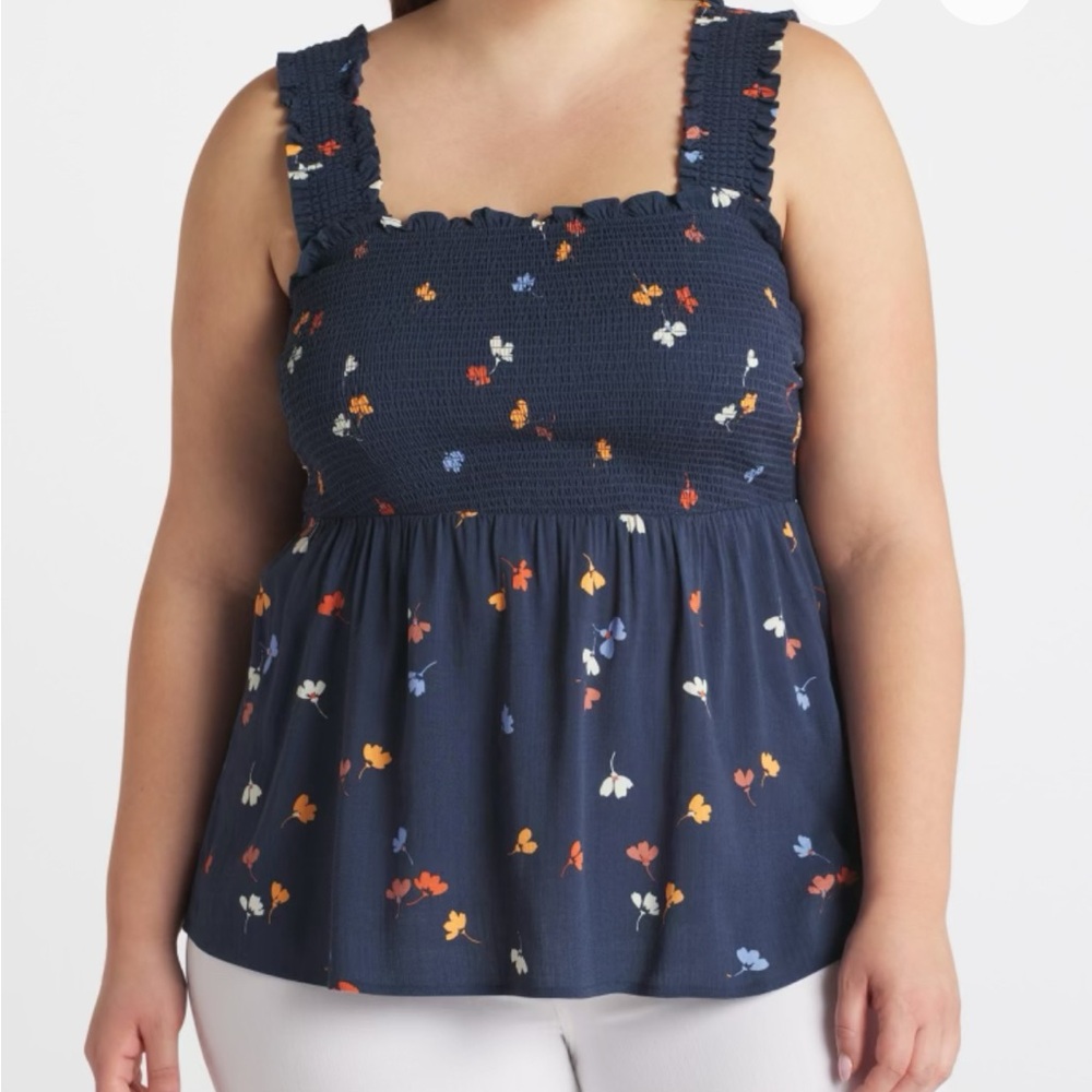 Market & Spruce Navy Floral Smocked Dress